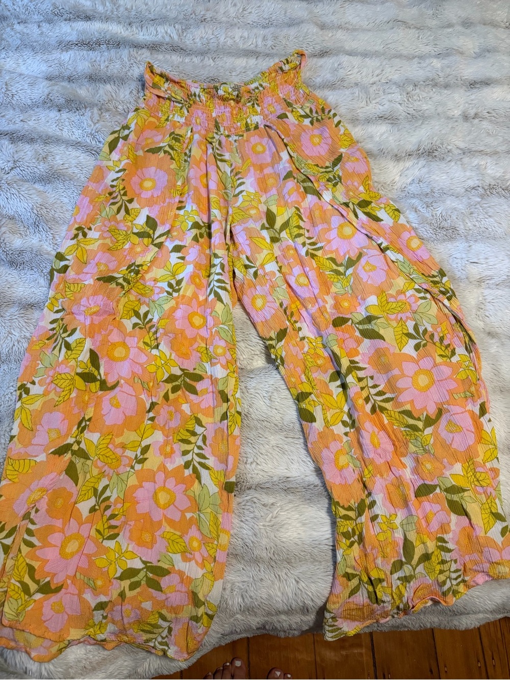 raya sun Floral Wide Leg Pants in Pink and Yellow